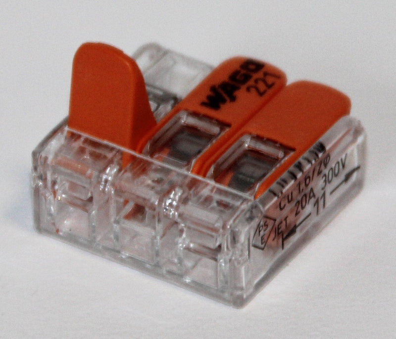 Wago 221 clip set, 25 x 221-412, 221-413 221-415 cable connector in resealable box – original WAGO | Connection terminal set with lever in assortment box, 2, 3 and 5 conductor clamps for rigid and flexible conductors
