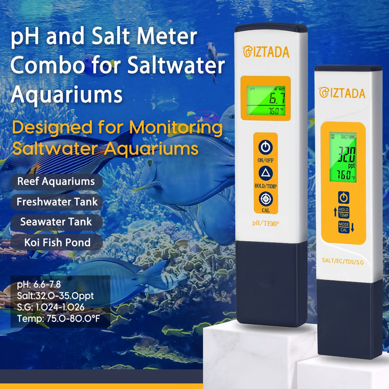 [Australia - AusPower] - pH Meter and Salinity Meter Combo for Saltwater Pool 6 in 1 pH Salt SG EC TDS Temp Meter for Reef Aquarium Seawater Tank Koi Fish Pond PPM and pH Water Tester for Hydroponics Nutrients Growing pH Salinity Tester Combo 
