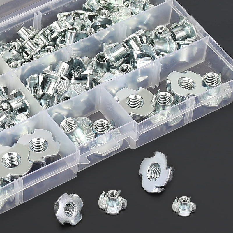 [Australia - AusPower] - 120 Pieces M3 M4 M5 M6 M8 T Nuts Four Claw Nuts Assortment Kit for Wood, Rock Climbing Holds, Cabinetry 
