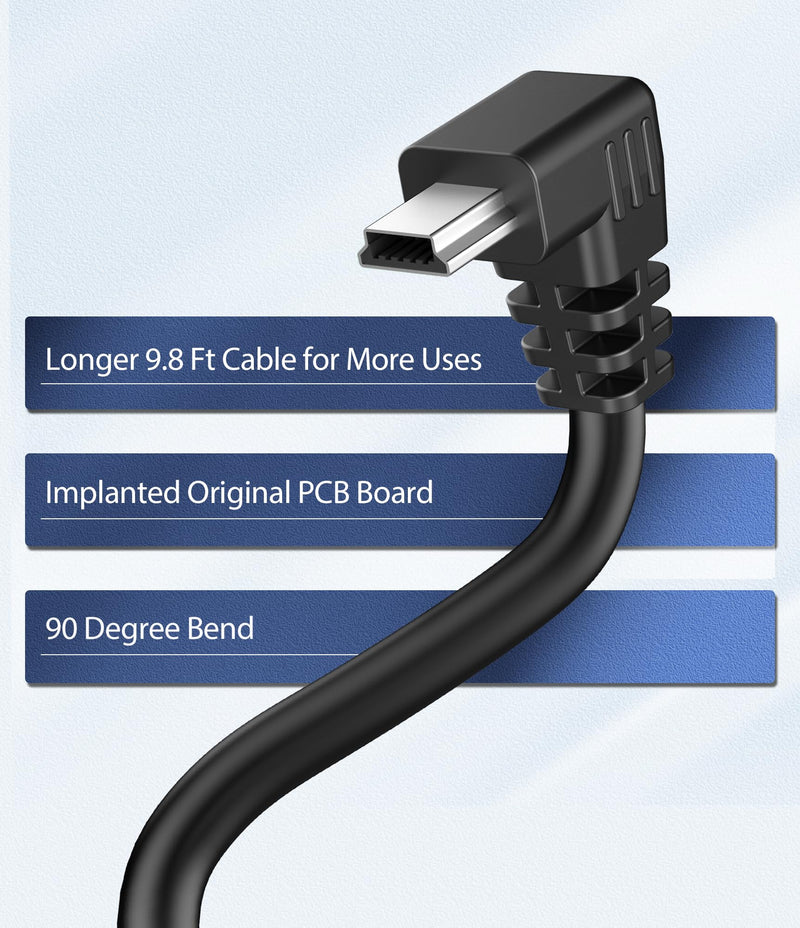 [Australia - AusPower] - Charging Cable for Garmin GPS,(Mini USB 9.8Ft) Shielding 90 Degree Charger Cable Specifically Designed for Garmin GPS Replacement Power Cord Car Charger for Garmin Nuvi,Zumo XT,Drivesmart 65 