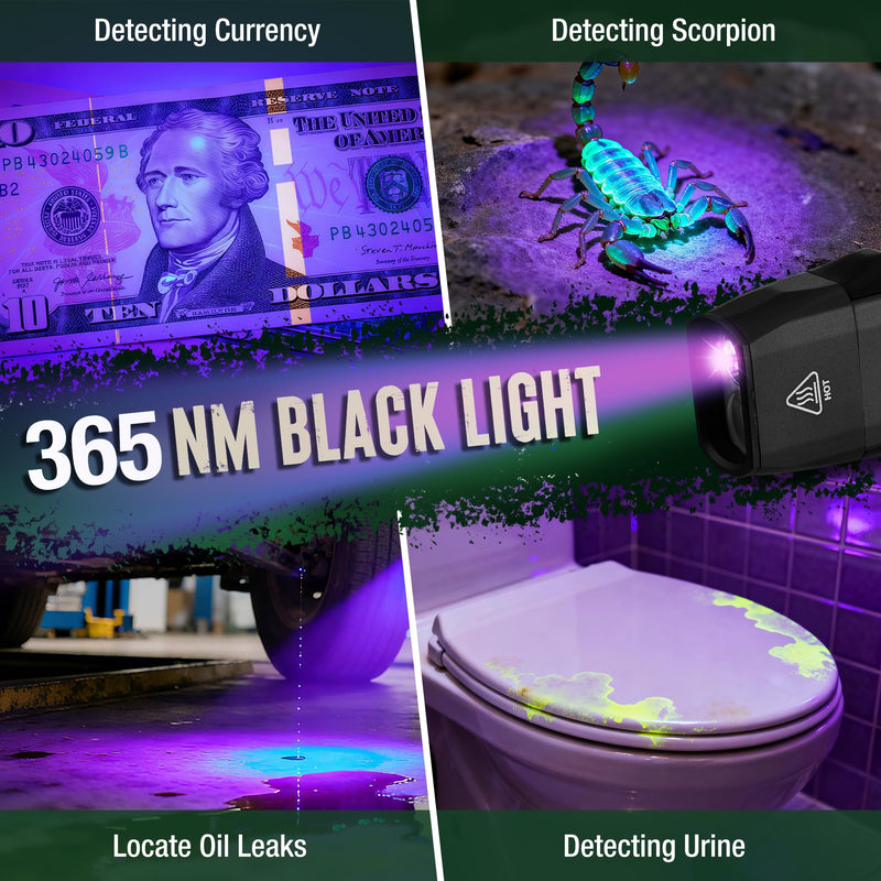 [Australia - AusPower] - Mossy Oak Rechargeable EDC Flat Flashlight 1200 Lumens, Pocket Work Light with Magnetic Base, UV & White Light Combo, Waterproof LED Inspection Light for Work, Outdoor Use and Emergencies - Black 