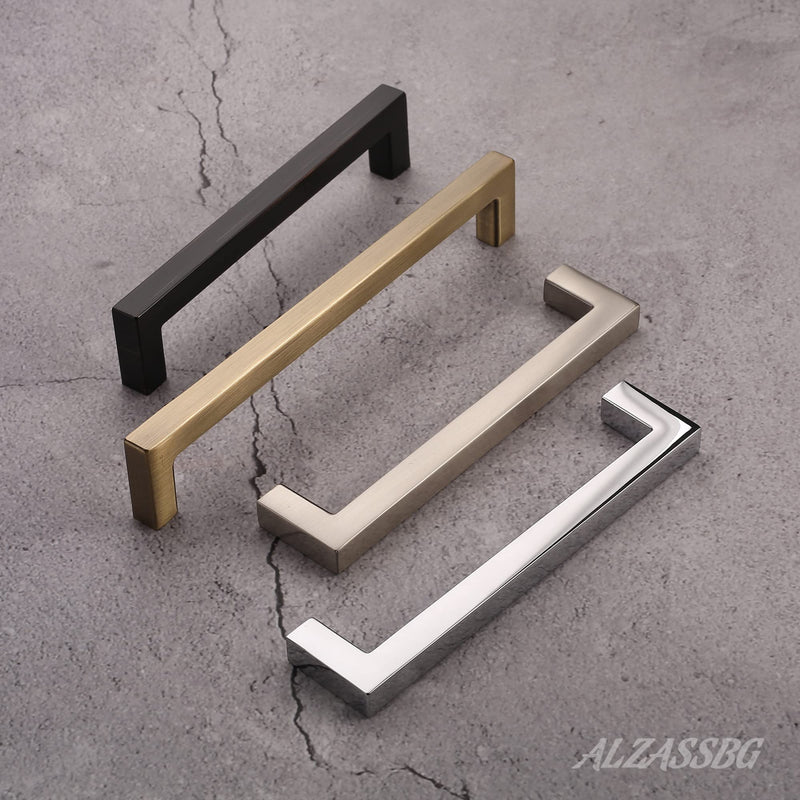 Alzassbg Brushed Antique Brass Cabinet Pulls and Handles 5 Pack, AL3041AB | 6-1/4 Inch Hole Center, Solid Metal Build, Square Decorative Hardware Handles, for Cabinets and Drawers 6-1/4" Hole Center