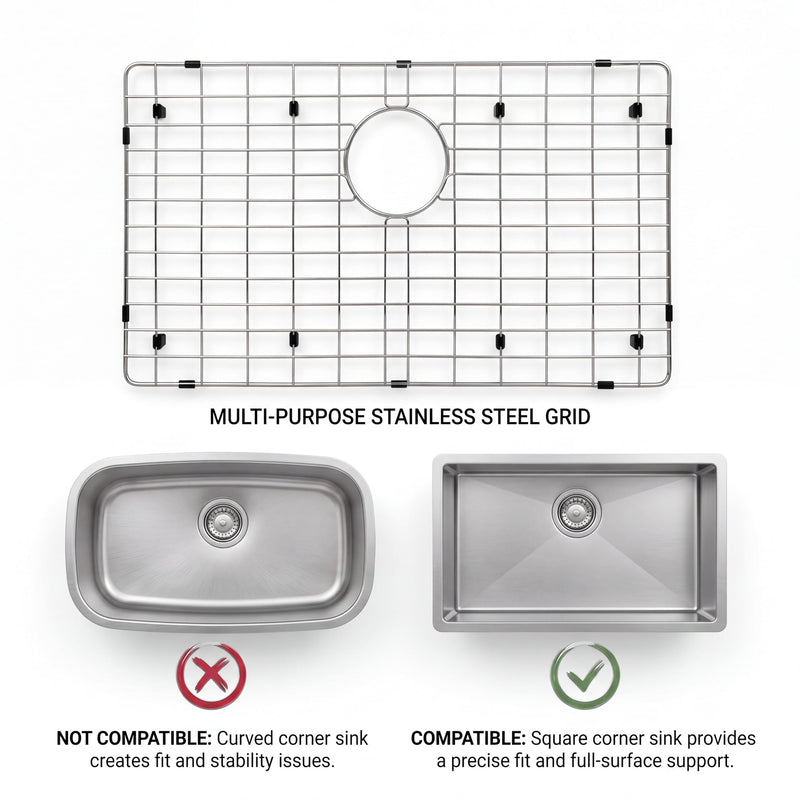 LQS Stainless Steel Sink Protectors, Kitchen Sinks Grid with Center Drain Hole for Single Bowl, Sink Protector, Kitchen Sinks Grate, Sink Bottom Grid (27 7/8" x 15 15/16") 27 7/8" x 15 15/16"