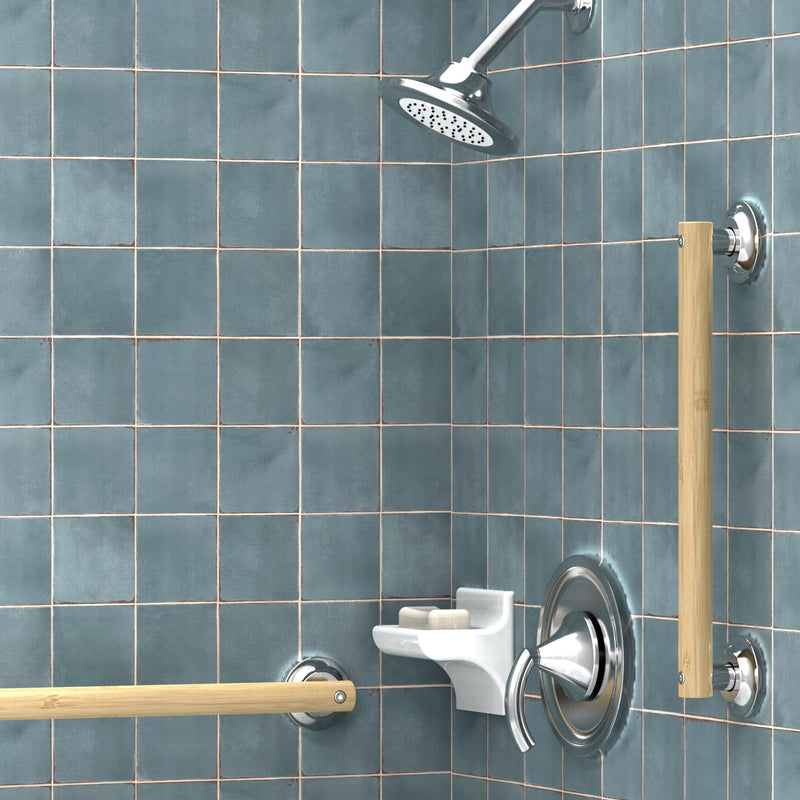 Natural Bamboo Grab Bar for Bathroom & Toilet, ADA Compliant Balance Assist Handrail for Handicap and Seniors, 16in Brushed Nickel