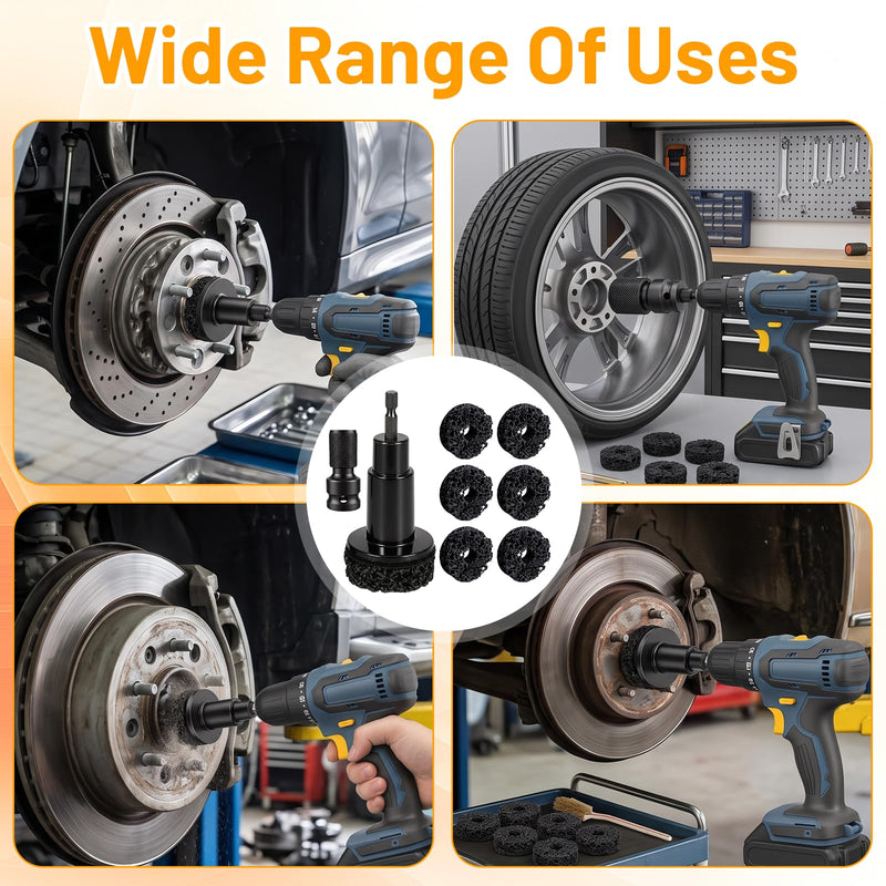 Wheel Bolt and Wheel Hub Grinder with 6 Grinding Wheels for Rims Rust Removal | Wheel hub cleaning tool, rim repair kit with rust brush, 1/2 inch impact wrench adapter, for cars, trucks, rims, rust removal