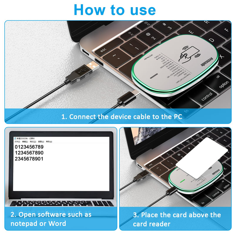 [Australia - AusPower] - RFID Reader 125KHz and 13.56Mhz Card USB Reader Plug and Play USB HID Device Emulate Keyboard for Win Linux Android iOS White 