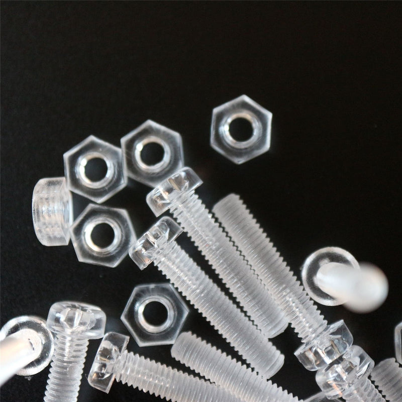 [Australia - AusPower] - Pack of 60 Transparent Clear Plastic Acrylic M4 x 20mm Nuts & Bolts, Washers - Acrylic Plastic Screws, (5/32 x 25/32 in) 