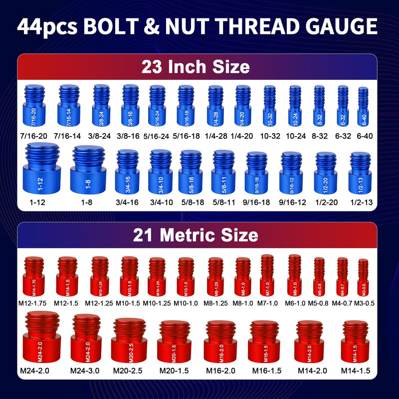 [Australia - AusPower] - FANOVO Thread Size Checker, 23 Inch & 21 Metric Bolt and Nut Identifier Gauge Kit, Threaded Measurin Inspector Finder Tester Box Set, for Size Checker of Bolts or Nuts in Narrow Areas Black 