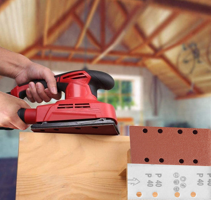 [Australia - AusPower] - STEBRUAM 48-Piece Sanding Sheet Set 93 x 185 mm Grit 40/60/80/120/180/240/320/400.8 Holes Various Accessories Materials for Orbital Sander 93 x 185 sheets of sandpaper grit mixed 