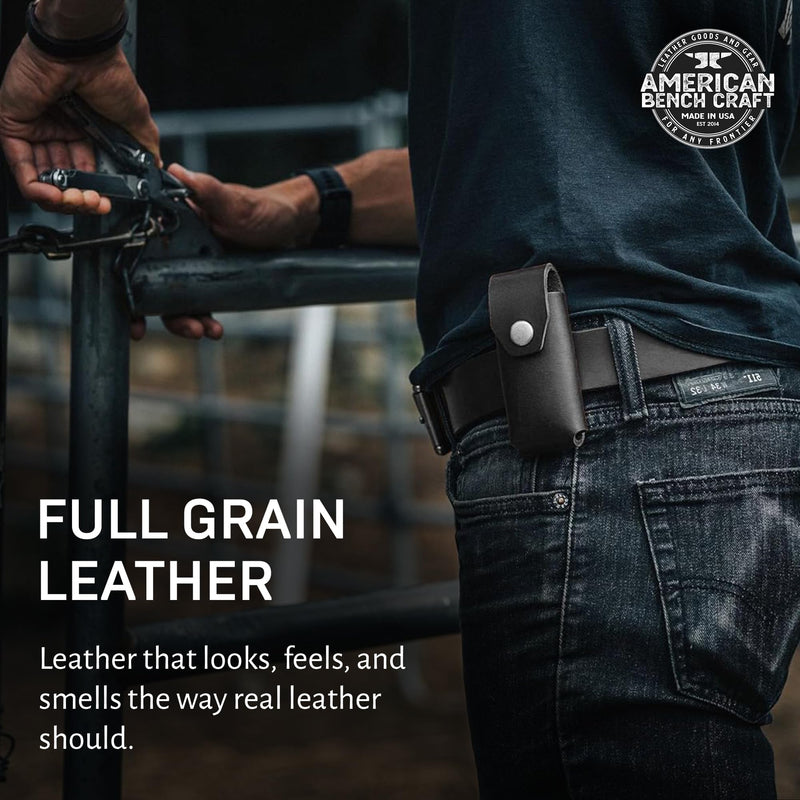 American Bench Craft Riveted Leather Multi Tool Case fits SOG PowerLock and PowerAssist - Leather Sheath (Black) Black