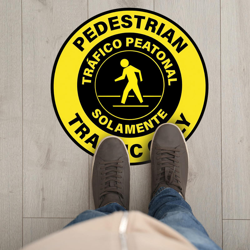 5 Pack Pedestrian Traffic Only Sign - 17 Inch Spanish Bilingual Pedestrian Only Sticker Adhesive Vinyl Label for Warehouse Worksite Office