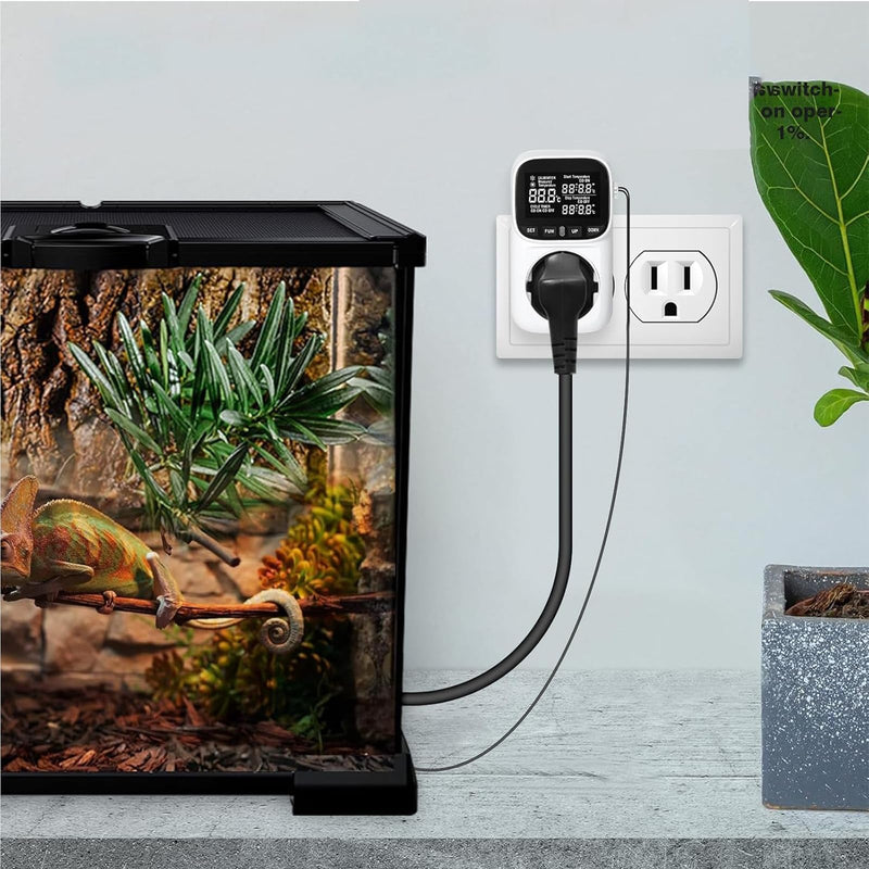[Australia - AusPower] - KABASI Digital Temperature Controller, Heavy Duty 15A/ 1800W Thermostat Outlet with Sensor, Heating Cooling Control Timer Plug Socket for Greenhouse Refrigerator Terrarium Aquarium, -104℉~210℉ 