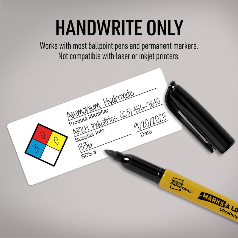 Avery NFPA Secondary Container Labels, Waterproof, Chemical Resistant, Preprinted, Handwrite-Only, 1" x 2.5", 120 NFPA Labels 1" x 2.5" 120 labels