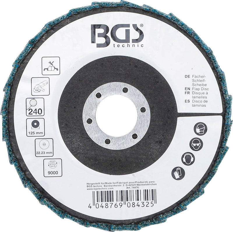 BGS 74476 | Fan Sanding Disc | Non-Woven | Diameter 125 mm | Grit 240 | Glass fabric plate, can be mounted directly on angle grinders, preparing, re-polishing, fine grinding Diameter: 125 mm, 240 mm