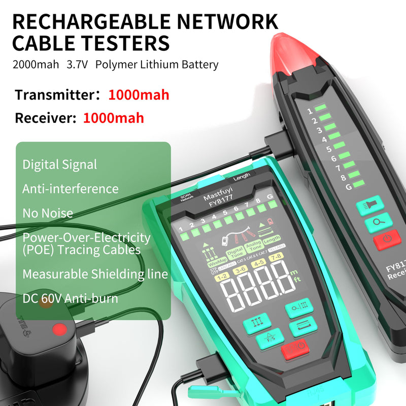 [Australia - AusPower] - Network Cable Tester, Shielded Line Finder, Rechargeable Cable Tracer with Probe Tone, Multi-Function Wire Tracer, Ethernet LAN Network Cat5/6/7 Cable Maintenance Organizer, Telephone Line 