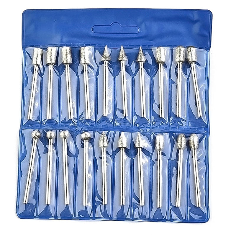 [Australia - AusPower] - Raheem Diamond Cutter Set of 20 Diamond Burr Grinding Pins Compatible with Dremel Rotary Tool Accessories with 1/8 Inch Shank for Stone Glass Ceramic Carving Grinding Polishing Engraving 