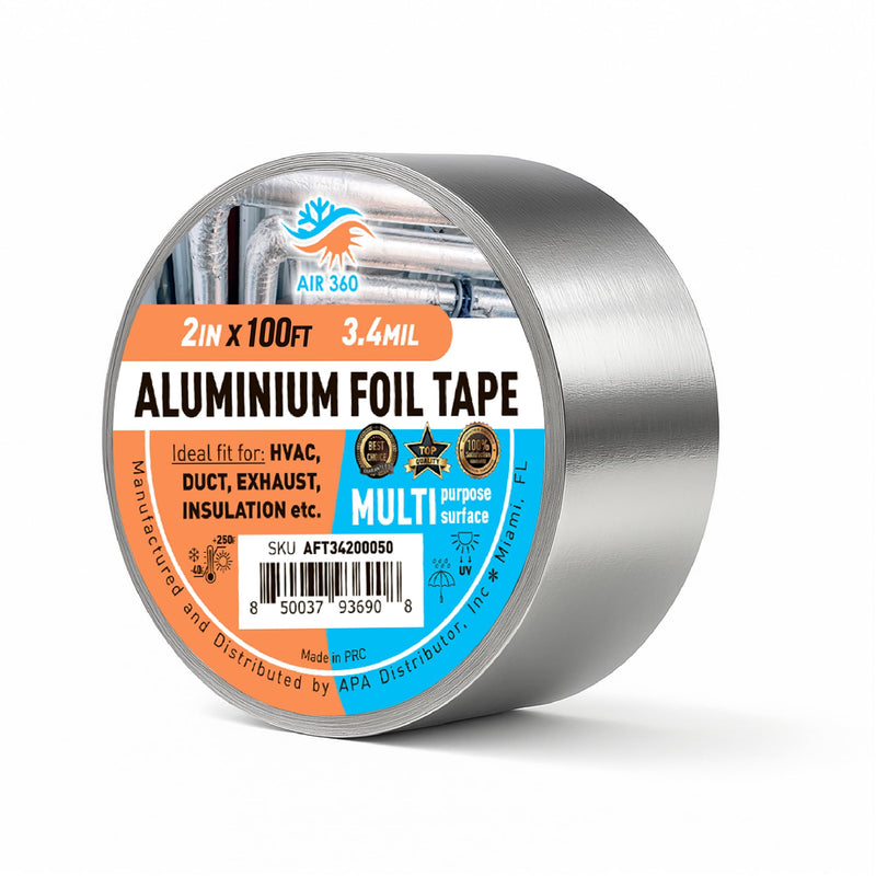 Air 360 Aluminum Foil Tape 2 Inch x 100 FT - HVAC Foil Tape for Ductwork, Dryer Vent, AC & Pipe Insulation - Heavy Duty High Temp Heat Resistant Metal Duct Tape, Waterproof Aluminum HVAC Tape 2x100