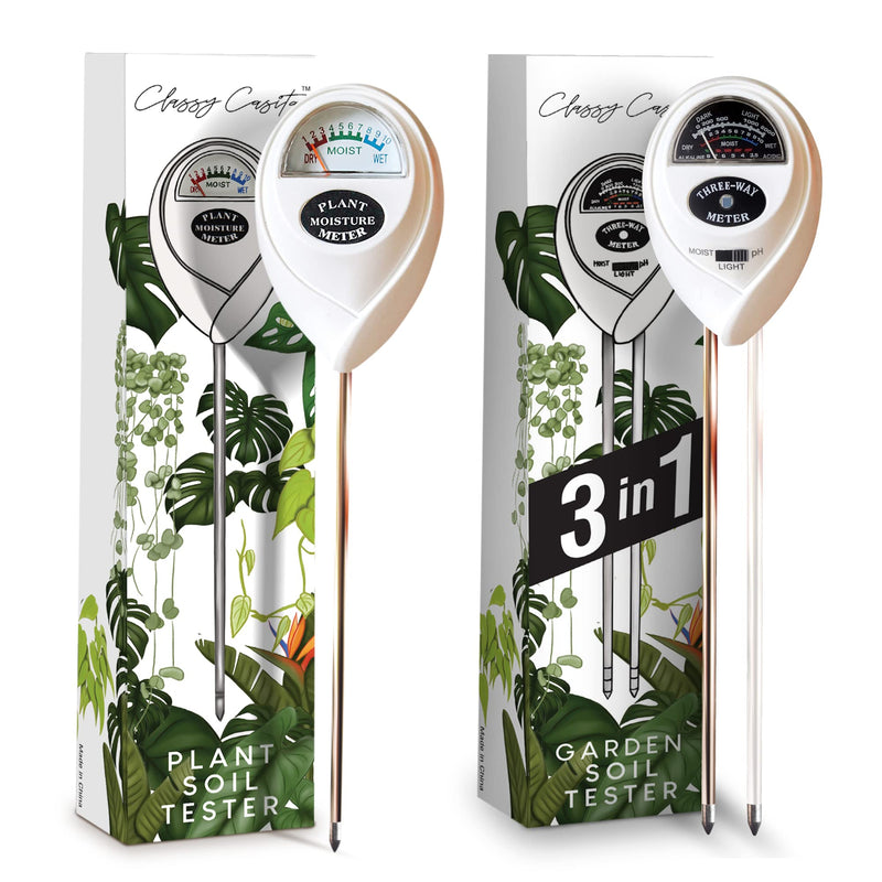 Classy Casita 3-in-1 Garden Soil Tester- Three Way Plant Soil Test Kit to Measure Soil Moisture, pH-Value, and Sunlight Soil Moisture Meter w/Plant Watering & Care eBook, White