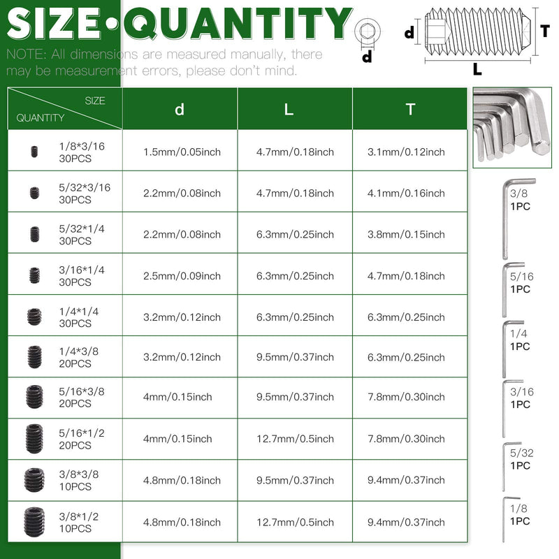 [Australia - AusPower] - Keadic 236Pcs 1/8 to 3/8 inch Internal Hex Drive Cup-Point Screws Grub Screws Assortment Kit with 6Pcs Wrench, 10 Sizes Set of Screws for Door Handles, Faucet, Light Fixture, 12.9 Class Alloy Steel 236pcs SAE 10 Sizes Cup Point Set Screw kit 