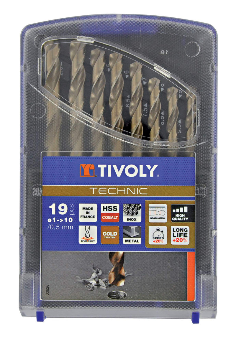 TIVOLY - High-Performance Metal Step Drill Bit Set - Specially Designed for Drilling Stainless Steel and Resistant Steels - 19 HSS Cobalt Drill Bits Ø1/25 to 3/8" 19pcs