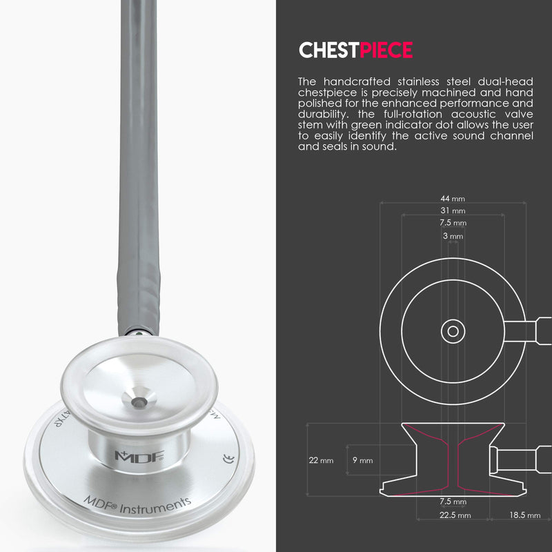 [Australia - AusPower] - MDF Instruments Acoustica Lightweight Stethoscope for Doctors, Nurses, Students, Silver/Gray tube + MDF LUMiNiX Illuminator Medical Professional Diagnostic Penlight 
