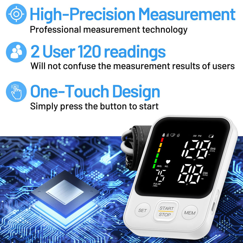 [Australia - AusPower] - Blood Pressure Monitor Upper Arm Machine Sphygmomanometer Accurate Adjustable Manual BP Cuff Kit Led Backlit Display 2 Users 240 Sets Memory Includes Storage Bag White 