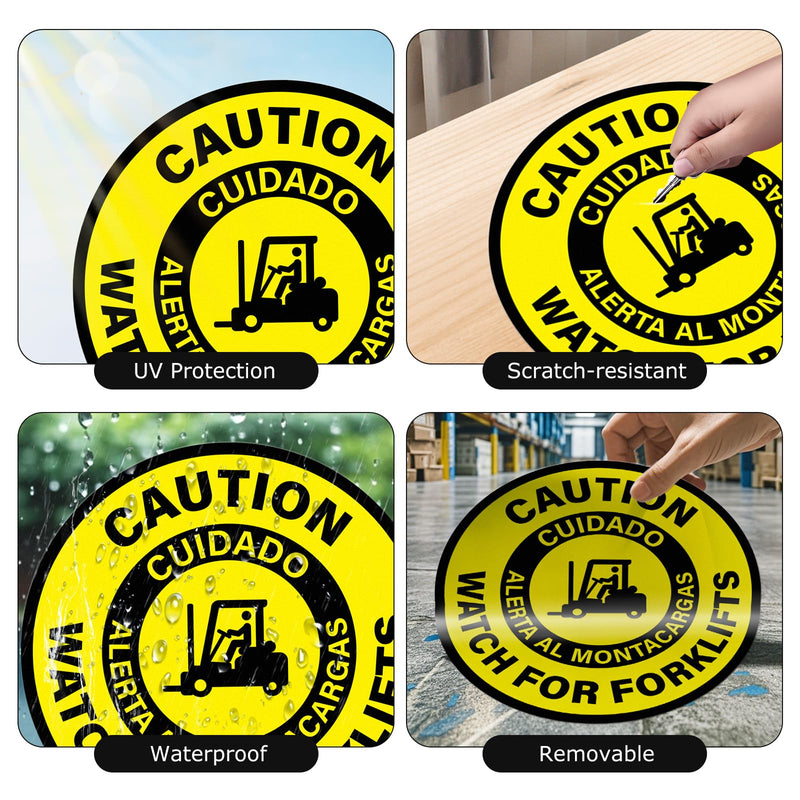 5 Pack Caution Watch for Forklifts Bilingual Sign Look Out for Lift Truck Traffic Floor Sticker 17 × 17 Inches Self Adhesive Vinyl Waterproof Anti-Slip Signage for Office Work Site Warehouse 5 Pack