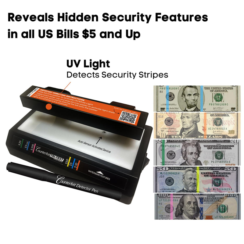 [Australia - AusPower] - Dri Mark Tri Test - Counterfeit Bill Detector Machine w/AC Adapter - 3 Tests in 1 - Paper, Security Strip and Watermark Tests, Accurate Money Tester Machine with Counterfeit Detection Pen 1 Tri Test 