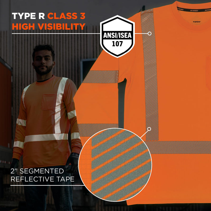 Ergodyne Unisex Adult Glowear 8370 Performance Hi-vis Long Sleeve T-Shirt - Type R, Class 3 5X-Large Orange