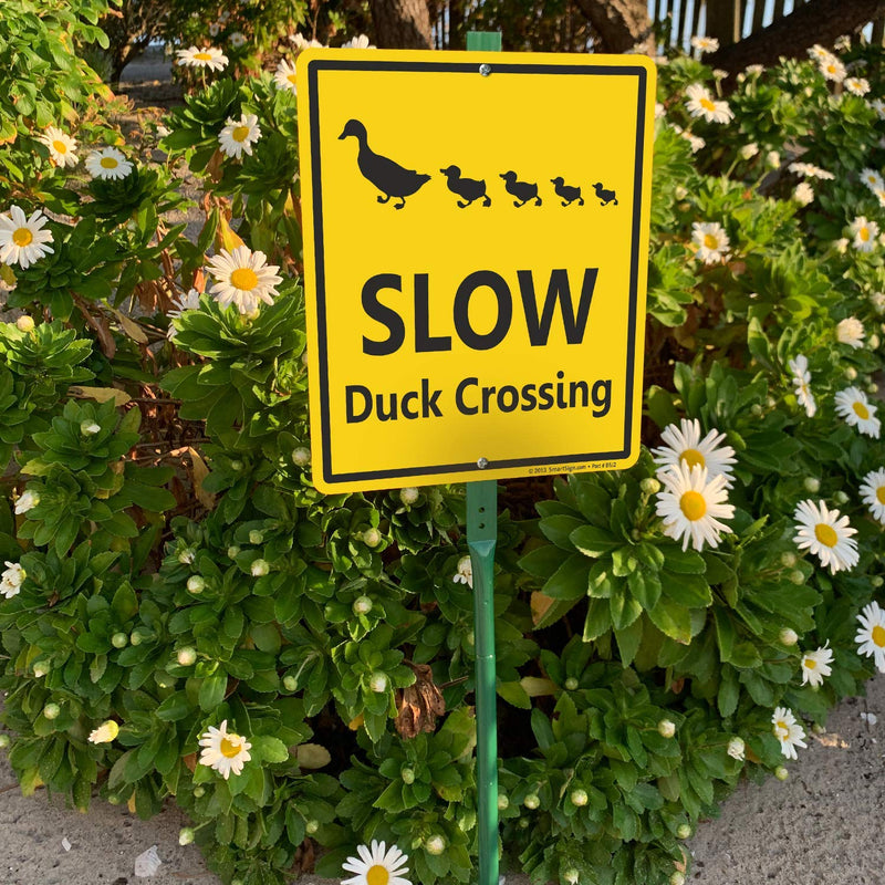 SmartSign 12 x 10 inch “Slow - Duck Crossing” Yard Sign with 3 foot Stake, 40 mil Laminated Rustproof Aluminum, Black and Yellow, Set of 1 12" x 10" Aluminum Sign with 3' Stake