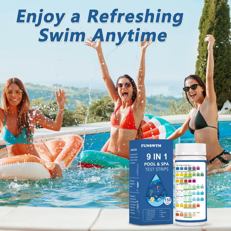 Pool Salt Test Strips 150 Counts - 9 in 1 Salt Water Pool Testing Kit Dectect Salt Copper Hardness pH Alkalinity Bromine Cyanuric Acid for for Pool Spa Hot Tub Saltwater Pool-140PCS+10 Copper Tests 9IN1