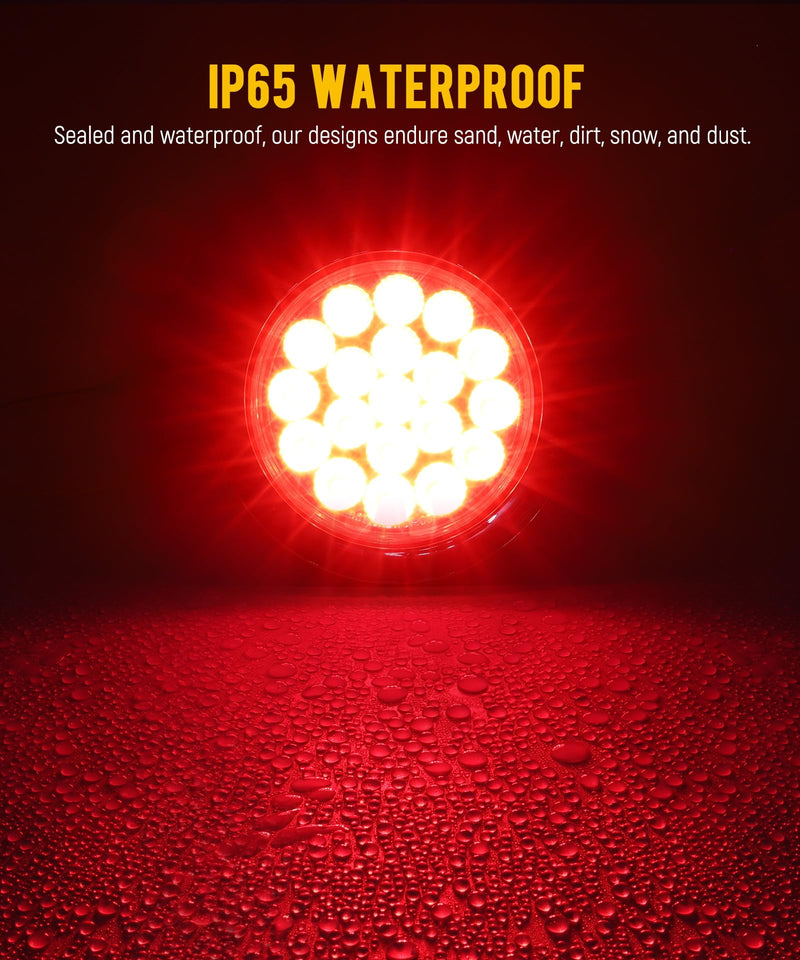 [Australia - AusPower] - Partsam 2Pcs 4 Inch Round Red Stop Turn Tail Lights to Amber Strobe Lights Kit 19 Diodes w/Chrome Bezels and 3-Prong Wire Pigtails, Red/Amber 4 Inch Round Led Trailer Tail Lights and Amber Indicators 
