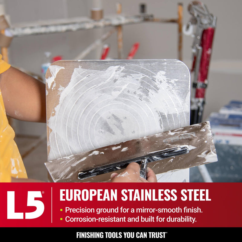 LEVEL5 14" x 4.75" 0.7 MM Drywall Curved Trowel | Triple-Hardened Stainless Steel, High-Impact Handle | Sheetrock Gyprock Wall-Board Plasterboard | 4-972 14"