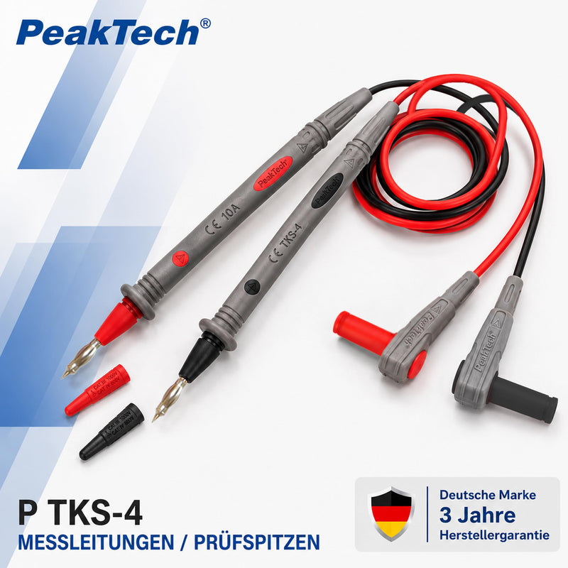 Peak Tech 1 Pair Flexible Multimeter Test Leads 120cm, Safety - Test Kit Cable, 1000V AC / DC, 10A, Cat III / IV, 1, TKS Pack of 4 TKS-4