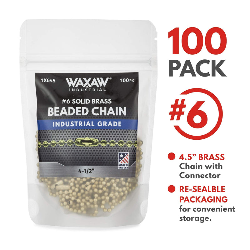 [Australia - AusPower] - 4.5 Beaded Ball Keychains (100 Pack) Solid Brass Bead Size #6 Tag Chains USA Made 