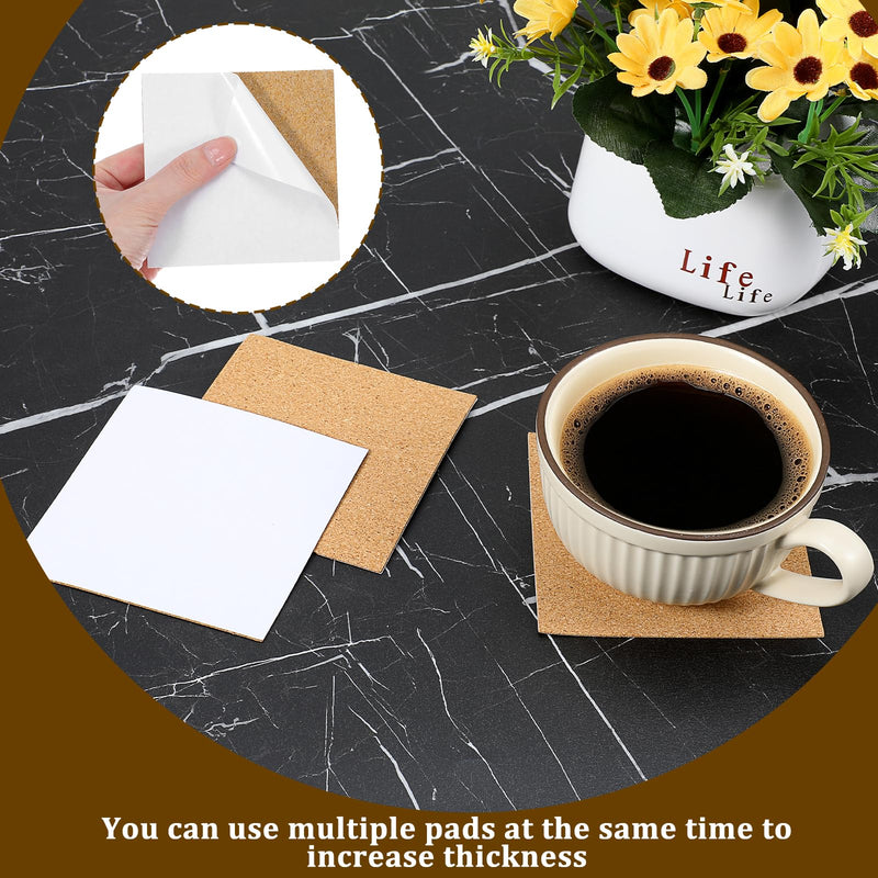 Bremorou 30 Pcs Cork Sheets with Adhesive Backing 4 x 4 Inch Square Corks Tiles Self-Adhesive Cork Coasters Mini Wall Board for DIY Crafts Drinks Mat Home Office Tabletop Decoration Brown Oak Gifts