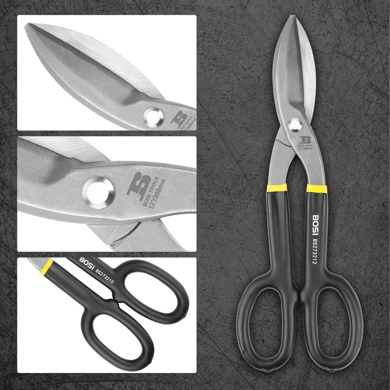 [Australia - AusPower] - Tin Snips 12 Inch Flat Blade Metal Cutters Straight Shears Heavy Duty Drop Forged Carbon Steel Blade with Comfortable Rubber Dipped Handle for Cutting Sheet Metal 
