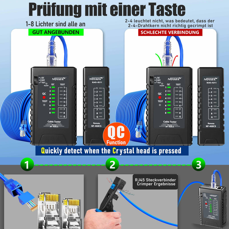 [Australia - AusPower] - NF-468CS Network Cable Tester RJ45/RJ11/CAT5/CAT6/CAT5E/CAT6A/CAT7/POE Test UTP/STP, LAN Cable Tester, Network Ethernet Cable Mapper, Continuity Tester, Telephone Line CAT3, LAN Cable Test Network 