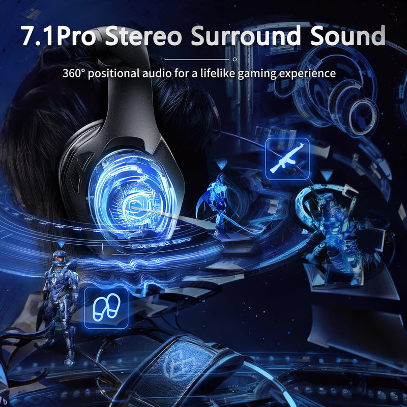 [Australia - AusPower] - Wireless Gaming Headset 7.1, Bluetooth 5.3 & 2.4GHz Type-C & USB Gaming Headphones with 40H+, Gaming Headsets for PS5, PS4, PC, Switch, Phone 