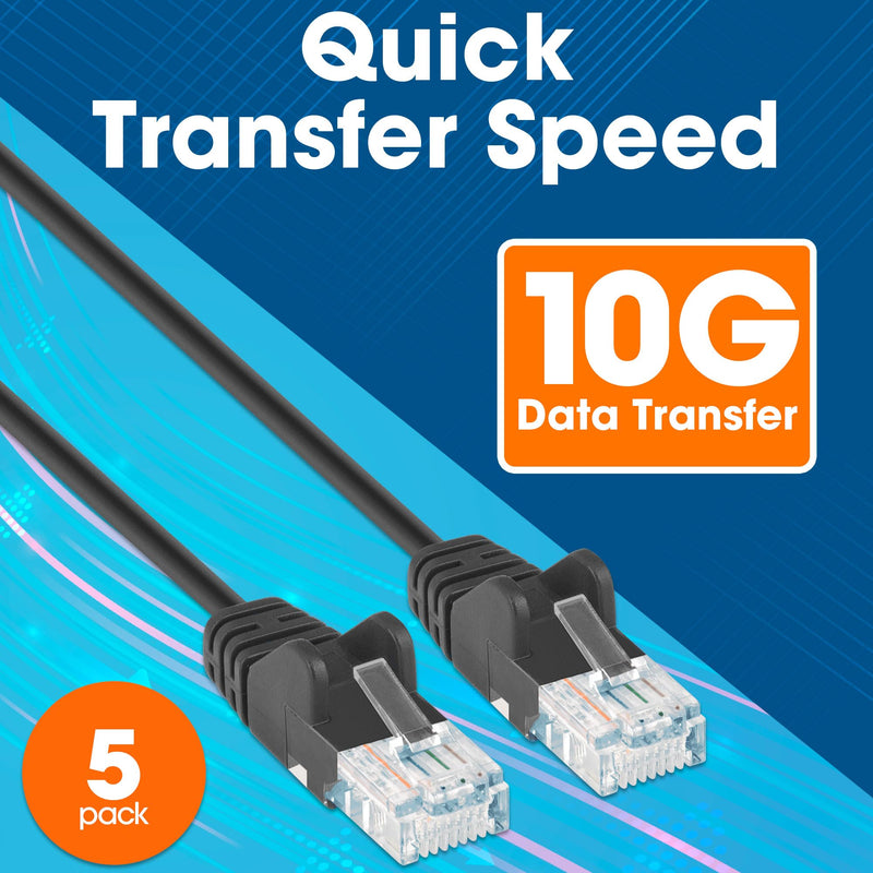 Intellinet Slim Cat6 Ethernet Network Patch Cable – 5 Pack - 10Gbps & 250MHz, Snagless Boot, 30AWG Pure Bare Copper Wire, Gold-Plated Contacts, Lifetime Mfg Warranty - 25ft, 5 Pack, Black 25 ft 5 Pack Regular Boot