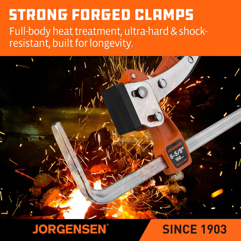 Jorgensen 6-5/8" Ratcheting Table Clamp, Quick Release Track Saw Clamp, Guide Rail Clamps for MFT Table and Guide Rail System, 2-7/8" Throat Depth, 400lbs Load Limit 1