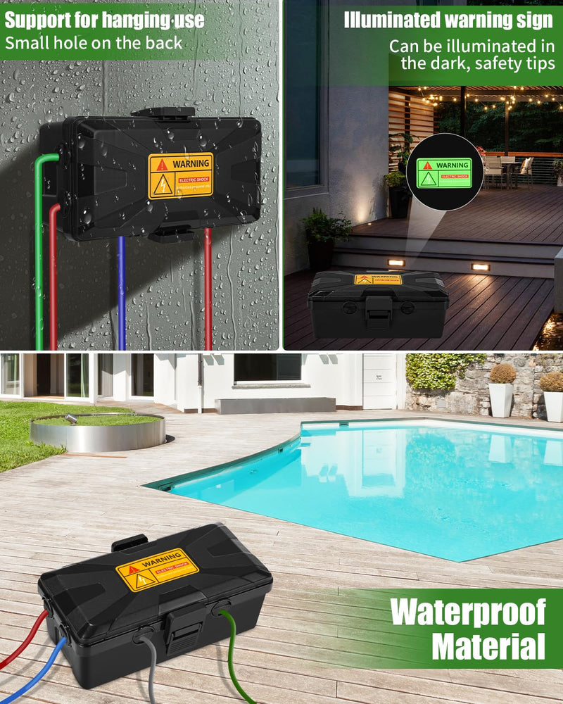 Waterproof Cable Box, 26.1 x 15 x 9.4 cm, Outdoor Cable Safe Box, Cable Box | 6 cable inputs and outputs, weatherproof connection box covers protect socket, timer, holiday light, black Black (black-1)