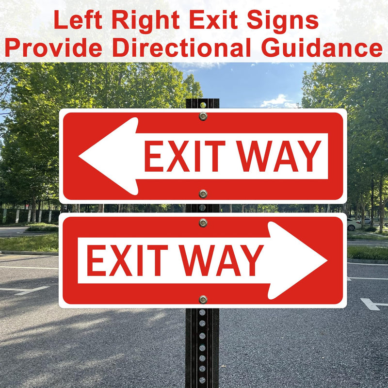 Exit Way Signs with Arrows, 18x6 Inches, Red and White, Reflective Aluminum, Left and Right Direction, 2-Pack red and white - Left and Right Exit