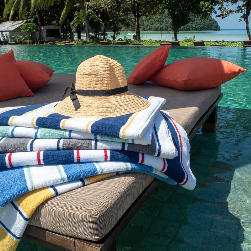 Aston & Arden Striped Beach Towel - Oversized 35 x 70 Soft Plush Thick Cotton, 600 GMS Heavy & Luxury for Pool Chairs, Resort, and Hot Tub, Navy/Red 1