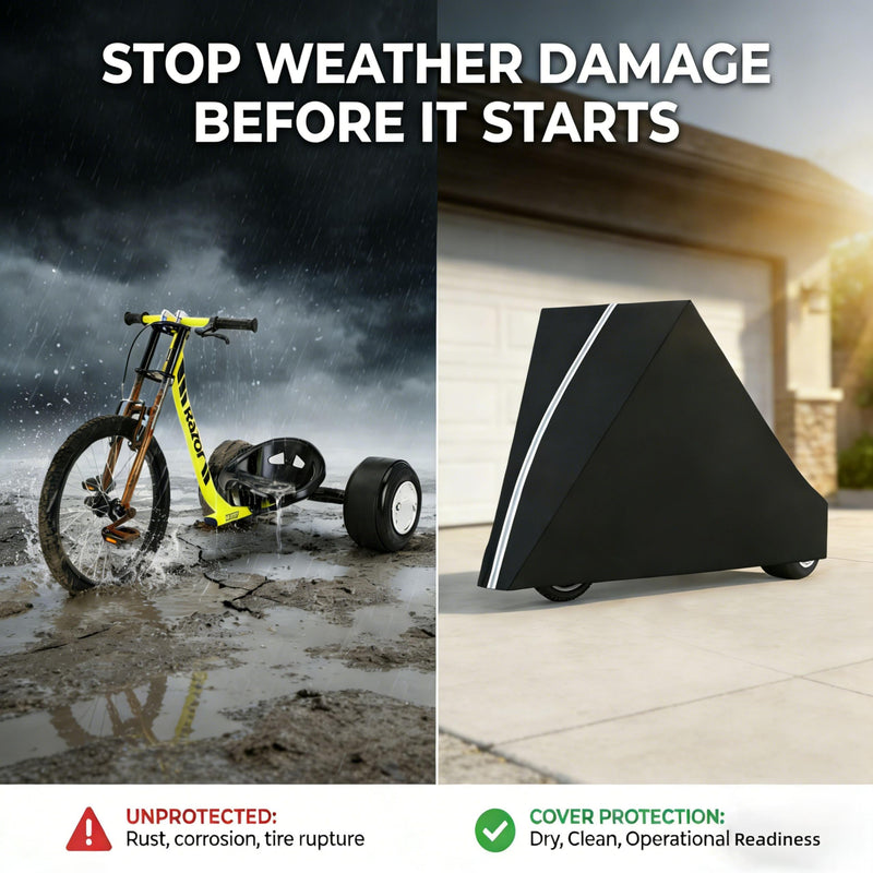 [Australia - AusPower] - Drift Trike Cover, Fits Razor DXT Drift Trike, Dimensions 60L × 32W × 30H In, Made From 600D High-Strength Silver-Coated Waterproof Oxford Fabric, Dustproof and Waterproof, Includes Storage Bag 