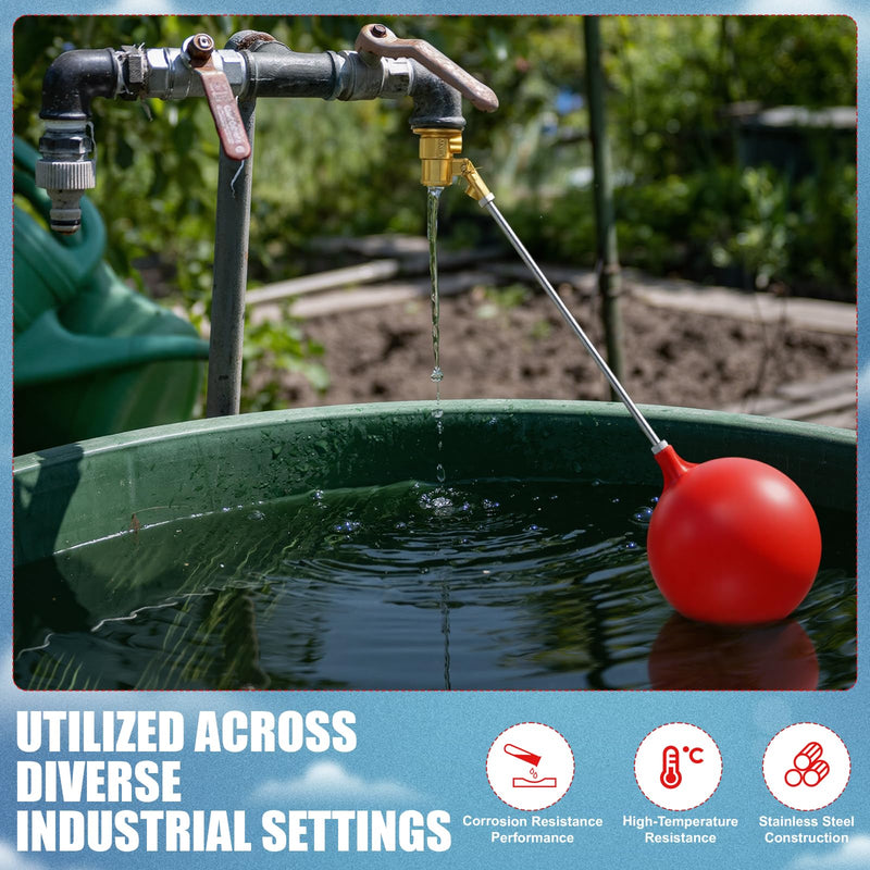 3/4 Inch Stainless Steel Float Valve for Water Tank and Trough, Heavy Duty Design with Adjustable Angle Rod, Float Ball for Stock Tank Pool Water Level Control
