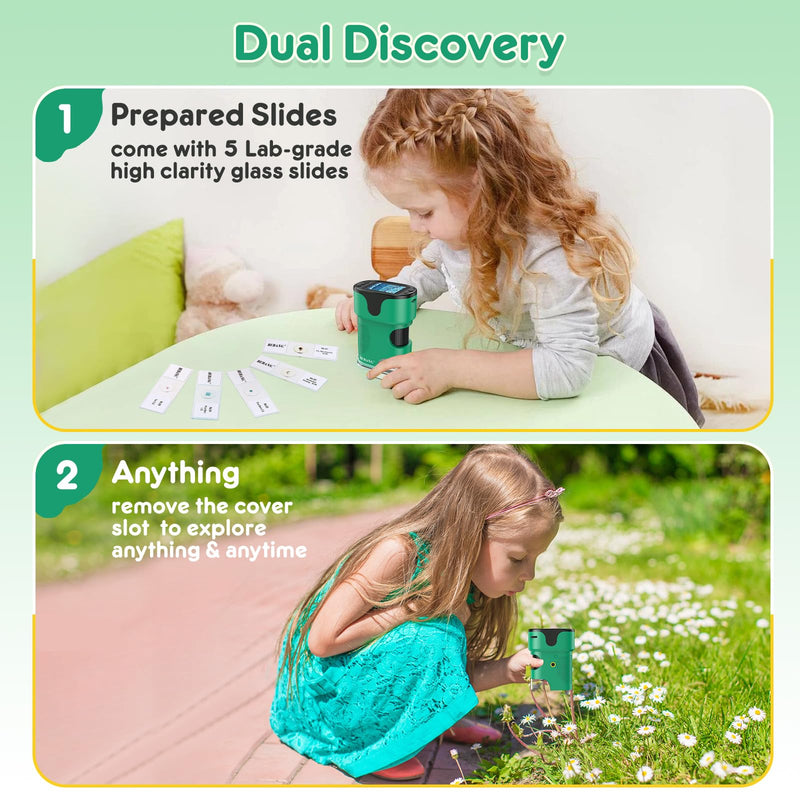 [Australia - AusPower] - 1000 x Mobile Phone Digital Microscope for Children: 4K 2.0 Inch Screen Rechargeable Mini Pockets Portable USB Trichome Microscopes Science Kit with Slide Set Gifts for 4-12 Years Old Green 