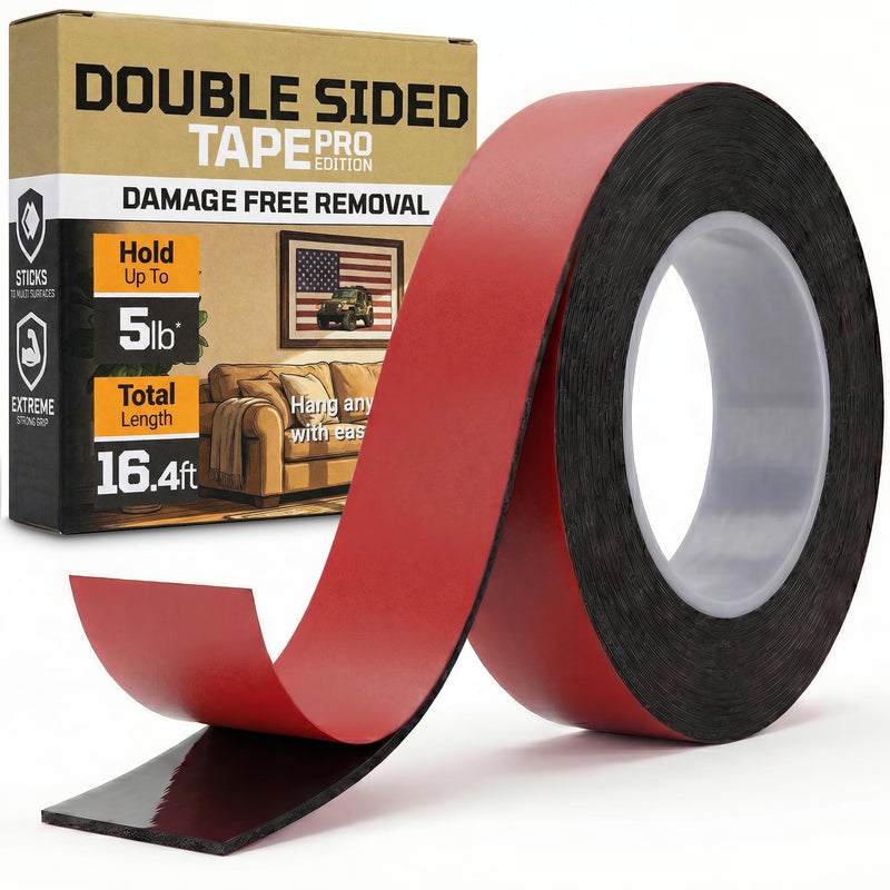 TOOLTROOPERS Wall-Safe Double-Sided Mounting Tape - Heavy-Duty 2-Sided Adhesive Tape - Damage-Free Removal, No Residue - Easy-Peel Liner for Home, Office, DIY, Posters & Signs – 16.4 ft Roll (Black)