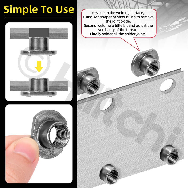 [Australia - AusPower] - Hilitchi 32Pcs T-Shaped Weld Nuts, M6 M8 M10 M12 Tab Base UNC Carbon Steel Weld Nuts Machine Screw 2 Projection 4 Projection Base Weld Nuts for Furniture Vehicles Caster and Industry Machine 