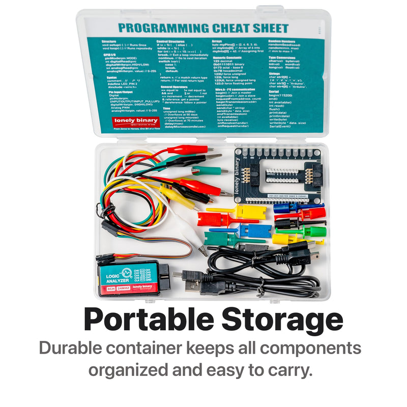 [Australia - AusPower] - Logic Analyzer 8 Channels 24MHz USB Kit with Base Module, Breadboard Breakout Board, USB-A & Type-C Cables, Test Clips, Alligator Clips Compatible with Arduino ESP32 STEM DIY Projects 